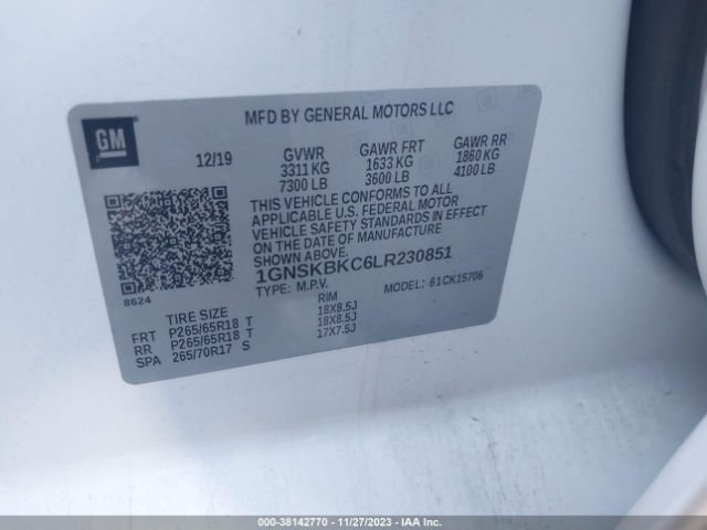 1GNSKBKC6LR230851 Chevrolet Tahoe 4wd Lt