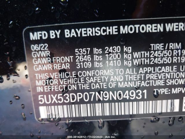 5UX53DP07N9N04931 BMW X3 Xdrive30i