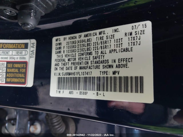 Honda CR-V EX 2015 5J6RM4H51FL107417 Image 9