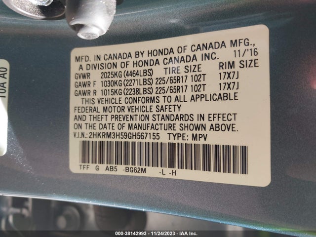 Honda CR-V EX 2016 2HKRM3H59GH567155 Image 9
