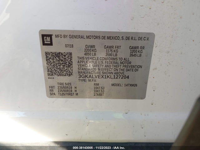 2019 GMC TERRAIN SLT VIN: 3GKALVEX1KL127204