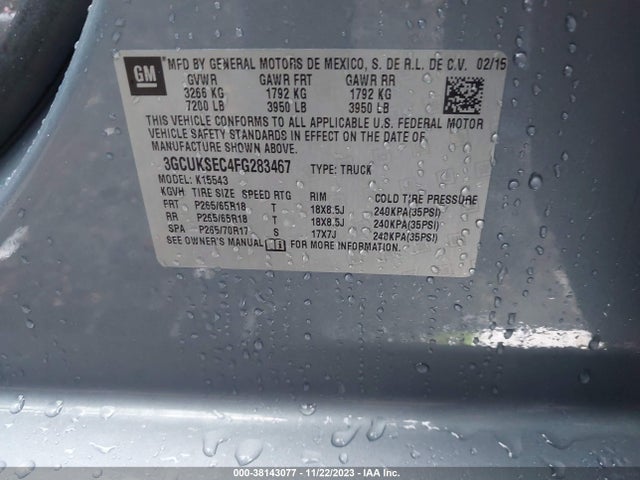 Chevrolet Silverado 1500 1lz 2015 3GCUKSEC4FG283467 Image 9