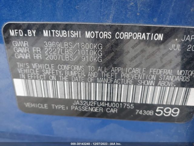 JA32U2FU4HU001755 Mitsubishi LANCER ES