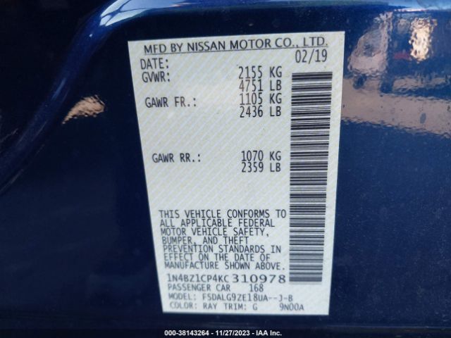 1N4BZ1CP4KC310978 Nissan Leaf Sl Plus