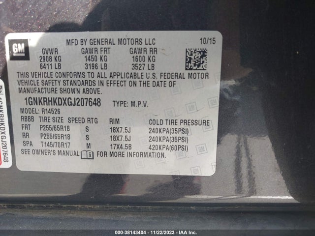 Chevrolet Traverse 2lt 2016 1GNKRHKDXGJ207648 Image 9