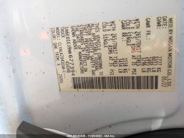 Nissan Frontier Pro-x 4x2 2022 1N6ED1EJ9NN677394 Image 9