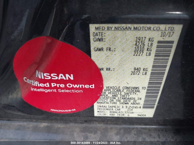 2018 NISSAN ALTIMA 2.5 SL VIN: 1N4AL3AP6JC132064
