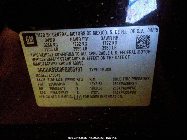 Chevrolet Silverado 1500 2lz 2015 3GCUKSEC0FG355197 Image 9