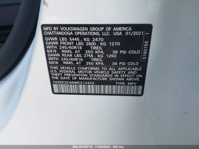 2021 VOLKSWAGEN ATLAS CROSS SPORT 2.0T SE VIN: 1V2DC2CA5MC212422
