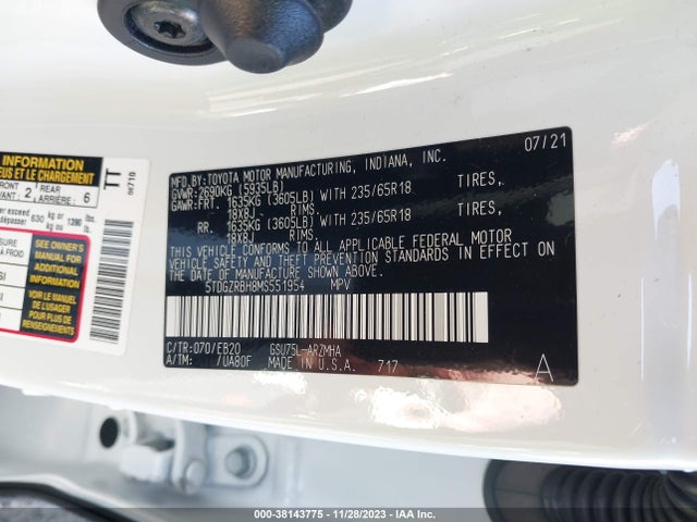 2021 TOYOTA HIGHLANDER XLE VIN: 5TDGZRBH8MS551954