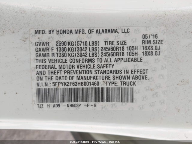 Honda Ridgeline Rtl-t 2017 5FPYK2F63HB001460 Image 9