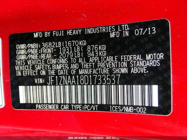 2013 SCION FR-S VIN: JF1ZNAA18D1733537
