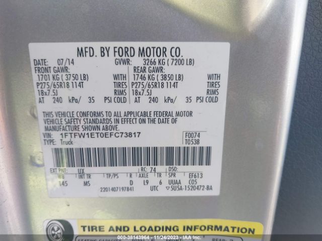 1FTFW1ET0EFC73817 Ford F-150 Xlt