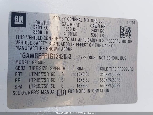 Chevrolet Express 2500 Ls 2016 1GAWGEFF1G1242033 Image 9