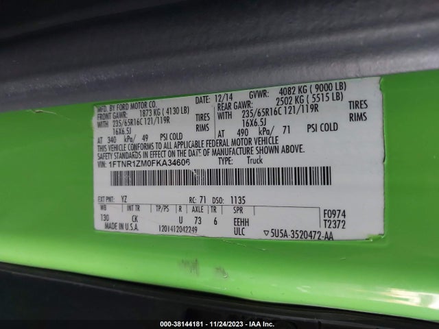 Продаж на аукціоні авто 2015 Ford Transit-250, vin: 1FTNR1ZM0FKA34606, номер лоту: 38144181