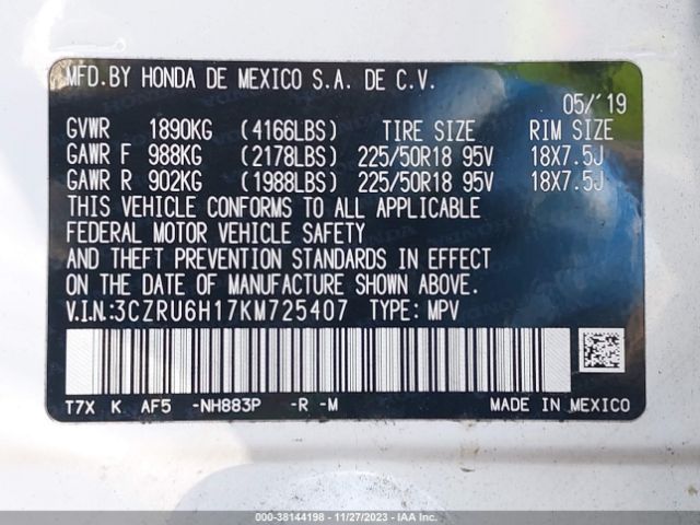 3CZRU6H17KM725407 Honda HR-V SPORT