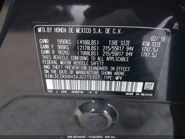 Honda HR-V LX 2018 3CZRU6H3XJG715307 Image 9