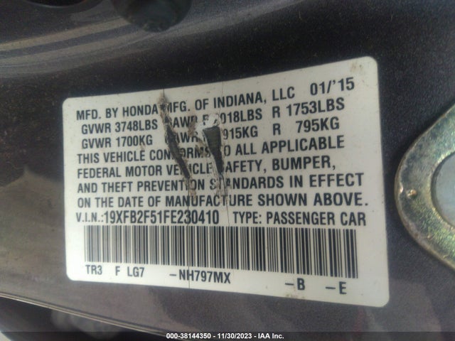 Honda Civic Lx 2015 19XFB2F51FE230410 Image 9