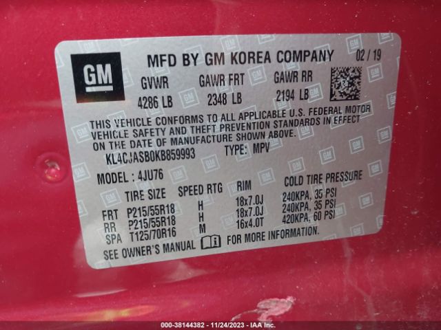 KL4CJASB0KB859993 Buick Encore Fwd Preferred