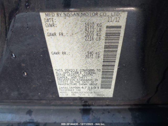 2013 NISSAN ALTIMA 2.5 S VIN: 1N4AL3AP0DN473193