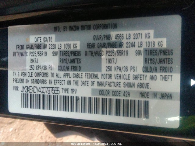 2016 MAZDA CX-5 GRAND TOURING VIN: JM3KE4DY4G0797565