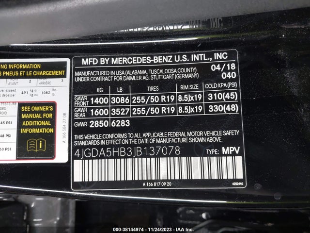 4JGDA5HB3JB137078 Mercedes-Benz GLE 350