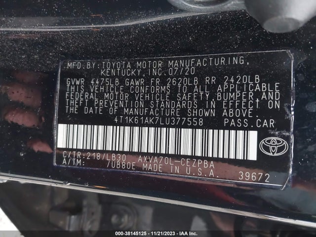 Toyota CAMRY XSE 2020 4T1K61AK7LU377558 Image 9