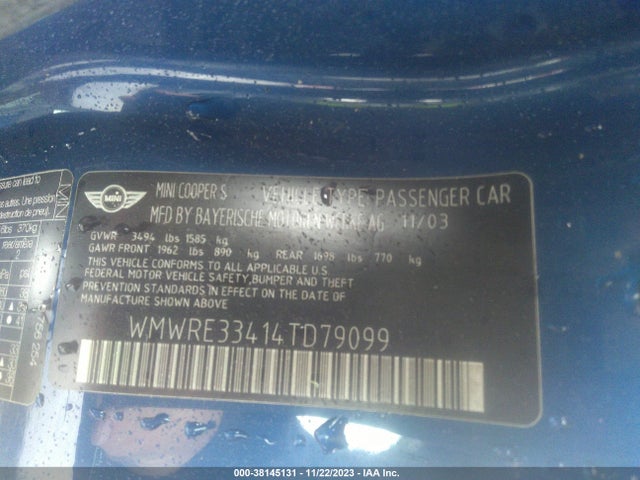 2004 MINI COOPER S WMWRE33414TD79099 Photo 8