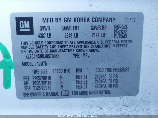 Chevrolet TRAX LS 2018 KL7CJNSB8JB570868 Image 9