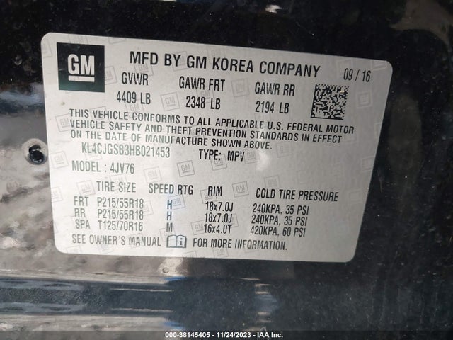 2017 BUICK ENCORE ESSENCE VIN: KL4CJGSB3HB021453