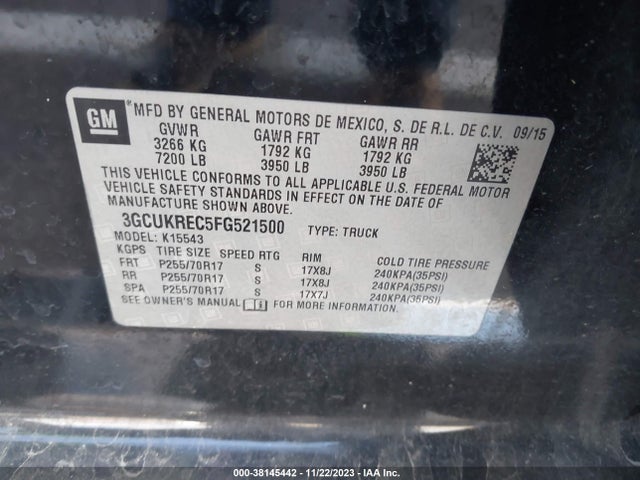 Chevrolet Silverado 1500 1lt 2015 3GCUKREC5FG521500 Image 9