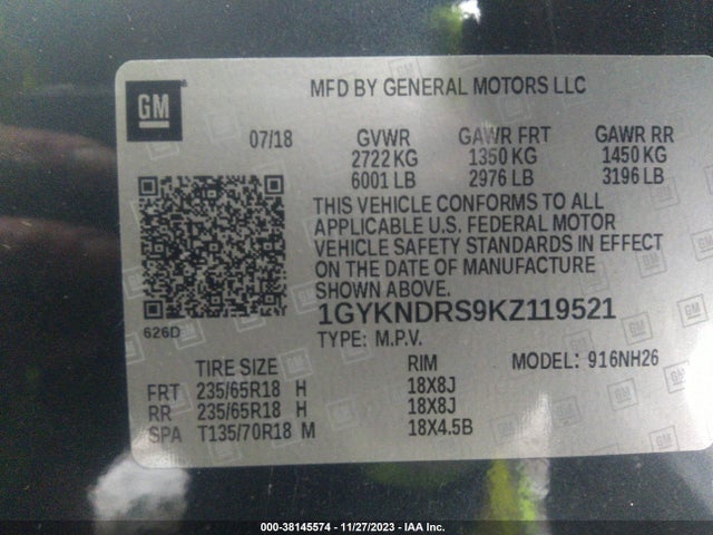 1GYKNDRS9KZ119521 Cadillac XT5 LUXURY