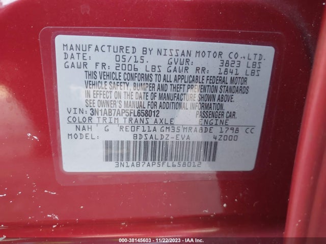 2015 NISSAN SENTRA FE+ S/S/SV/SR/SL VIN: 3N1AB7AP5FL658012