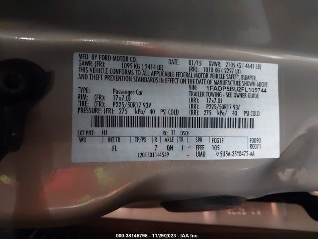 2015 FORD C-MAX HYBRID SEL VIN: 1FADP5BU2FL105744