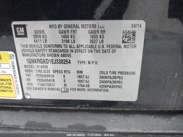 Chevrolet Traverse 1lt 2014 1GNKRGKD1EJ338264 Image 9