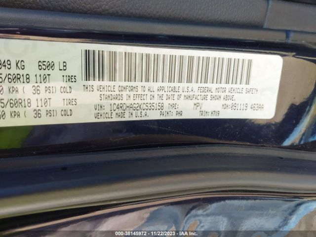 1C4RDHAG2KC535158 Dodge Durango Sxt Rwd