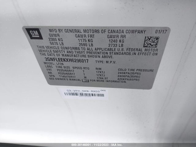 2017 CHEVROLET EQUINOX LS VIN: 2GNFLEEKXH6296017