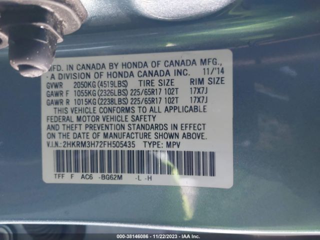 2HKRM3H72FH505435 Honda Cr-v Ex-l