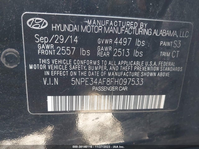 2015 HYUNDAI SONATA SPORT VIN: 5NPE34AF8FH097533