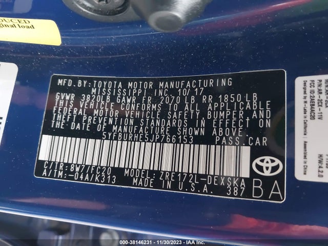 Toyota COROLLA SE 2018 5YFBURHE5JP766153 Image 9