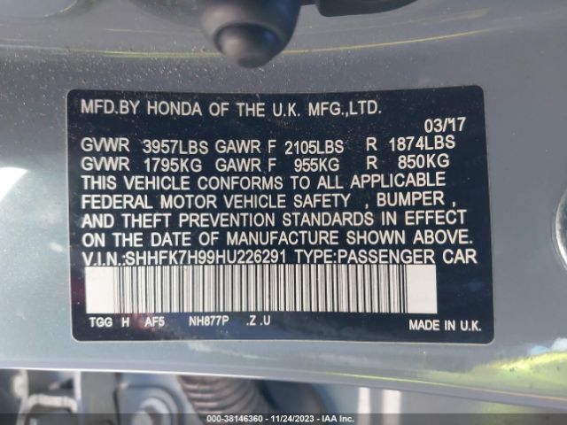 SHHFK7H99HU226291 Honda Civic Sport Touring