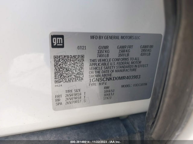 Chevrolet Tahoe 2wd Lt 2021 1GNSCNKD0MR403983 Image 9