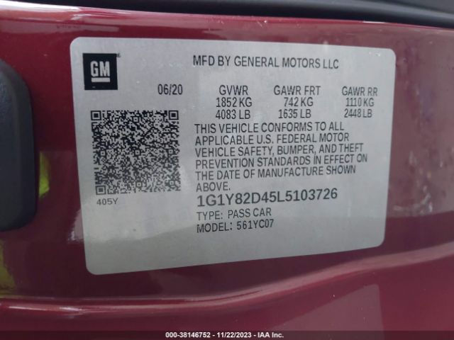 2020 CHEVROLET CORVETTE STINGRAY 1G1Y82D45L5103726 Photo 8