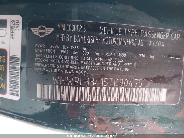 2005 MINI COOPER S WMWRE33415TD90475 Photo 8