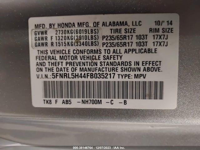Honda ODYSSEY EX 2015 5FNRL5H44FB035217 Image 9