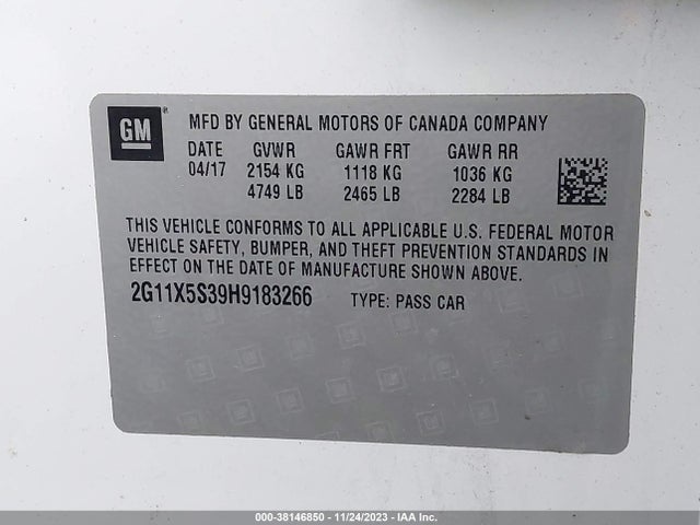 Chevrolet Impala 1fl 2017 2G11X5S39H9183266 Image 9