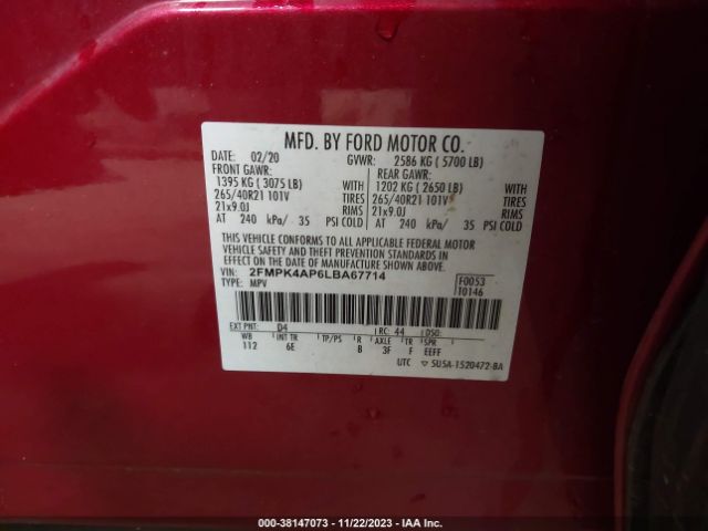 2020 FORD EDGE 2FMPK4AP6LBA67714 Photo 8