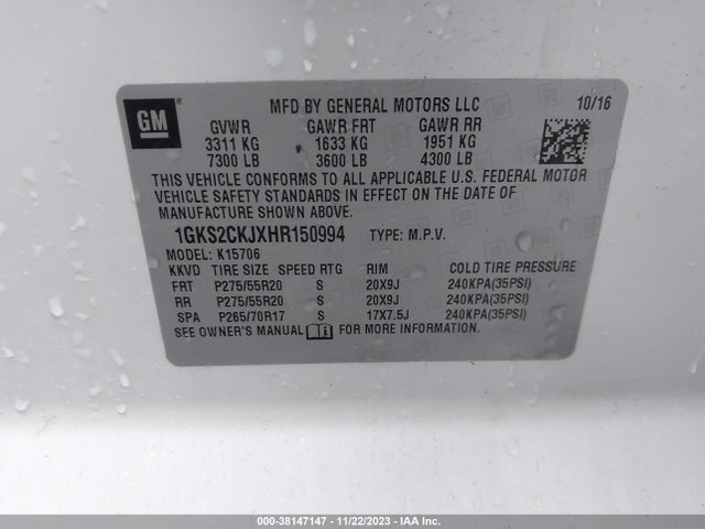 1GKS2CKJXHR150994 GMC YUKON DENALI