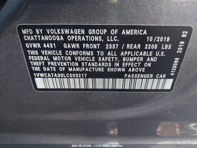 Volkswagen Passat 2.0t Sel 2020 1VWCA7A30LC003217 Image 9