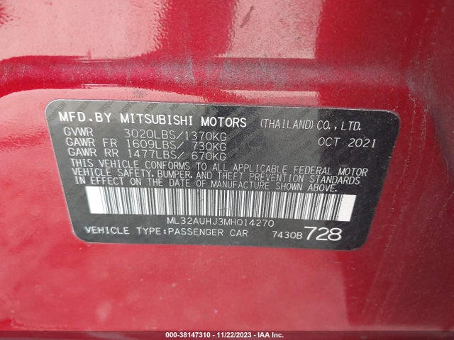ML32AUHJ3MH014270 Mitsubishi Mirage Carbonite Edition/es/le